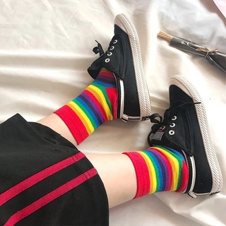 Calcetines De arcoíris De algodón para estudiantes/calcetines De rayas De arcoíris (7)