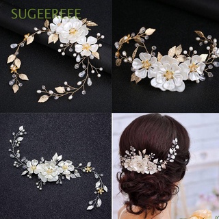 SUGEEREEE Prom Pearl Headband Wedding Headdress Bridal Hairpin Tiara Jewelry White Pearl Leaf Floral Handmade Headpiece/Multicolor (1)