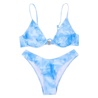 Women Tie-Dye Print Graffiti Bikini Push-Up Swimsuit Beachwear Padded Swimwear (2)