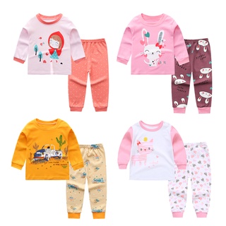 0-5yrs pink pajamas set for baby girls with long sleeves lovely printed and suitable