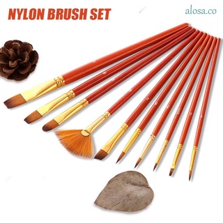 ALOSA Professional Paint Brushes Oil Painting Drawing Brush Art Supplies 10pcs/set Nylon Hair Watercolor Gouache Acrylic Painting Student Stationary/Multicolor