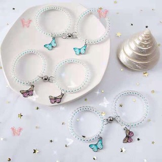 Perla flor pop cristal gradiente mariposa forma amantes pulsera imán atraer novia anillo de pelo (5)