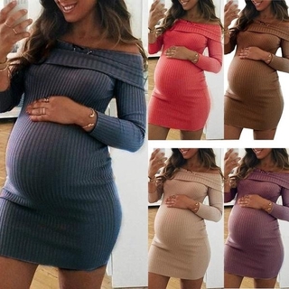 vestido de maternidad de hombros descubiertos de manga larga para mujeres embarazadas