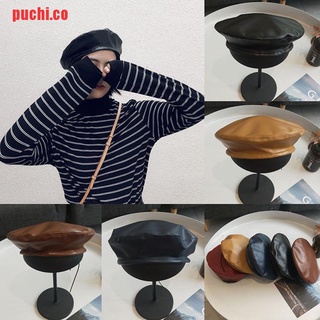 [puchi] sombrero de boina de cuero sintético para mujer, diseño de boina, gorro francés (1)