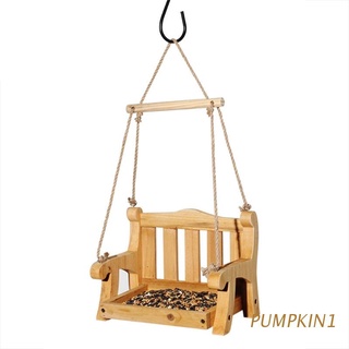 PUMPKIN Hanging Bird Feeder Wooden Swing Bench Seed Tray for Attracting Wild Birds