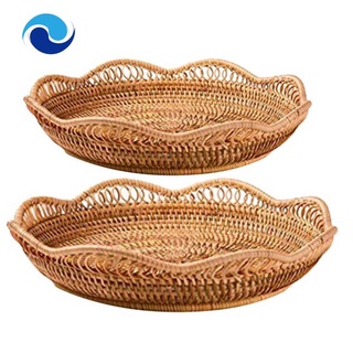 cesta de almacenamiento tejida a mano de ratán cesta de frutas cesta de mimbre tejida bandeja restaurante pequeño contenedor decoración del hogar s-23x5.5cm