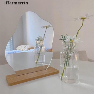 [iffarmerrtn] espejo de maquillaje de estilo coreano en acrílico irregular espejo decorativo base de madera [iffarmerrtn] (1)