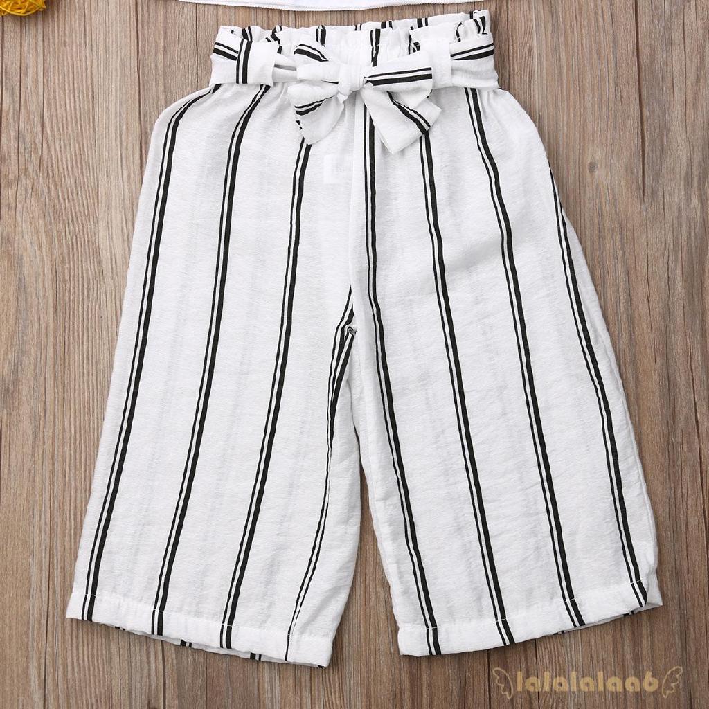 Ω moda bebé niñas volantes Crop Top+pantalones de rayas (7)