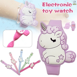 lindo unicornio de dibujos animados led electrónico de silicona relojes niños niñas regalo flipping relojes