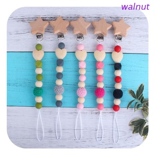 walnut Wooden Teether Baby Play Gym Pacifier Clip Chain Silicone Beads Dummy Clip Baby Teether Stroller Toys Pram Chain Clip Bell