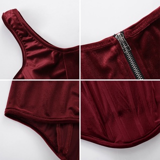 Vintage y Red Veet Corset Top Women Fishbone Camisole Crop Tank Tops Ladies Party Streetwear Camisole S (7)