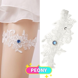 PEONY ligueros de novia con encaje elegante para mujeres/niñas/regalos con pedrería de diamantes de imitación con pedrería blanca