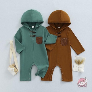 Jop7-mono Casual con capucha para niños pequeños bloque de Color de manga larga mameluco con bolsillo
