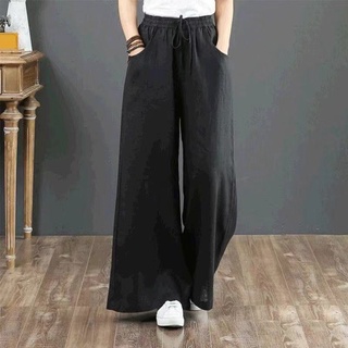 Mujer algodón y lino cintura alta gran tamaño suelto casual pantalones (5)