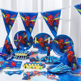 Marvel los vengadores superhéroe Spiderman desechable vajilla decoración conjunto Banner pastel Topper plato paja bebé fiesta de cumpleaños necesidades