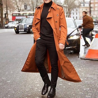 PUIMENTIUA-gabardina larga ajustada para hombre, abrigo cortavientos con solapa de doble botonadura, abrigo largo de diseño a la moda para Otoño e Invierno (3)