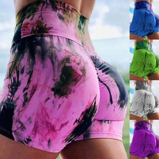 pantalones cortos con estampado de tie-dye para mujer slim fit/pantalones deportivos plisados de cadera/yoga