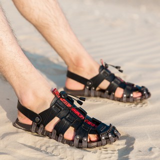 gran tamaño 38~47 hombres verano cuero genuino sandalias de senderismo sandalias al aire libre