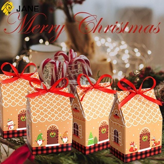 Jane 24 conjuntos de suministros de fiesta de caramelo bolsa de muñeco de nieve caja de galletas de navidad casa caja de cáñamo cuerda Santa Claus papel Kraft árbol de navidad colgante bolsas de galletas (1)