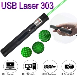 5MW 532nm Verde Vista Láser USB Carga 303 Puntero Luz Potente Ajustable Enfoque Lazer