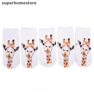 [superhomestore] Precioso calcetín estampado de jirafa 3D para hombre y mujer Unisex lindo corte bajo calcetines de tobillo blanco Casual calcetines calientes