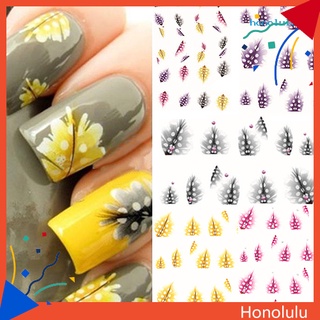 honolulu 1 hoja de moda con forma de pluma 3d uñas arte agua calcomanía de uñas decoración (1)