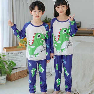 dormir ropa de estilo japonés de manga larga pijama de dibujos animados dinosaurio impresión o-cuello loungewear transpirable unisex para niños y niñas poliéster desgaste del sueño (2)