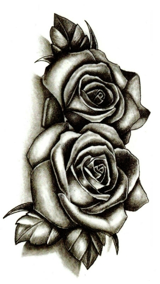 Negro moda impermeable temporal tatuaje pegatina/transferencia de agua doble rosa flores/pareja día de san valentín calcomanía arte corporal (7)