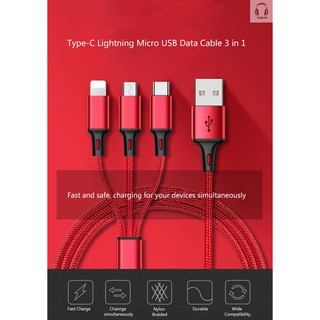 [disponible en inventario] Cable de datos Lightning Micro USB trenzado de Nylon de alta calidad tipo C 3 en 1 carga rápida y estable (4)