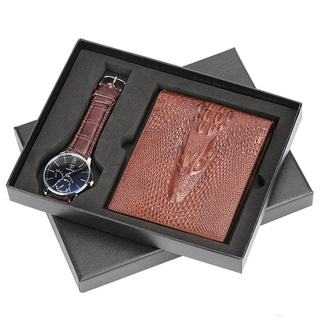 Set de regalo para hombre bellamente empaquetado reloj + cartera conjunto de calidad creativa combinación conjunto