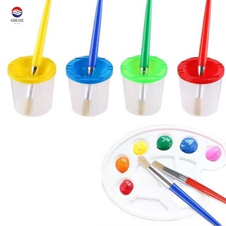 9 Pcs No Spill Paint Cups with Paint Brushes and Paint Tray Palette
