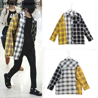 (witheredroseshg) Blouse SUGA Shirt Korea Fashion Spring Colorblock Plaid Shirt On Sale