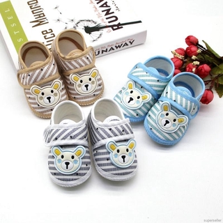 Superseller bebé de dibujos animados zapatos de algodón oso patrón rayas Casual suela suave zapatos 0-18M (1)