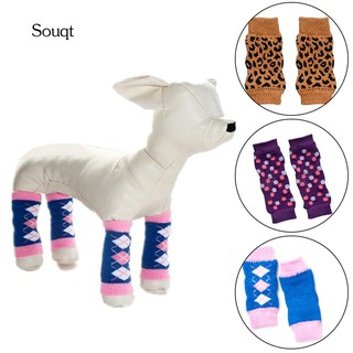 sq_4 pzs/set de calcetines antideslizantes para piernas de perro/perro/invierno/puntos de leopardo/estampado