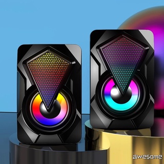 USB Wired Computer Speakers Bass Stereo Subwoofer Colorful LED Light Laptop Smartphones MP3 Awesome