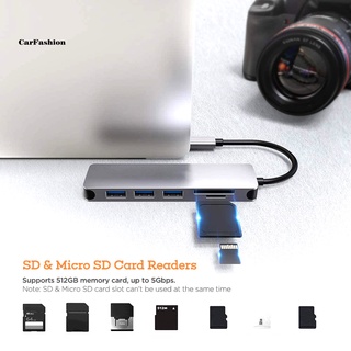 Coche | 4K 6 En 1 Type-C A HDMI compatible/USB3.0 Convertidor Adaptador Lector De Tarjetas Base De Carga Rápida (3)