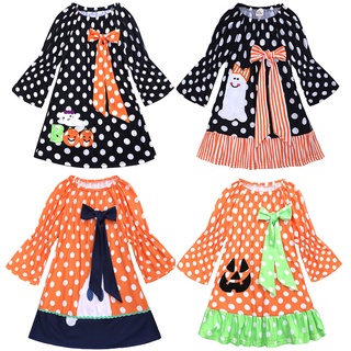 KIDS TALES Disfraz de Halloween niños cuentos ropa de niños ins de manga larga niñas vestido de Halloween negro calabaza fantasma