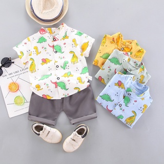 [mic]Casual 1-4y bebé niños trajes dinosaurio camiseta + pantalones cortos 2Pcs conjunto Baju Budak: trajes de niños niños camiseta de manga corta ropa de niños