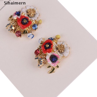 [sihaimern] 1 par de pendientes de goteo de aceite de flor vintage esmalte colorido de moda.