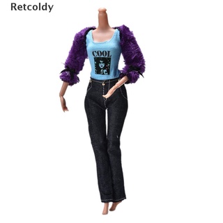 [Retc] 3 unids/Set abrigo de piel traje para muñecas Barbie pantalones negros piel púrpura abrigo moda niño BR548
