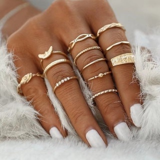 12 Pc/set Charm Gold Color Midi Finger Ring Set for Women Vintage Punk Boho Knuckle Party Rings Jewelry Gift