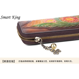Smart King nueva moda RFID cremallera larga cartera monedero para las mujeres genuino cuero de vaca Retro bolso de embrague Multi-tarjeta posición bolsa de teléfono (7)