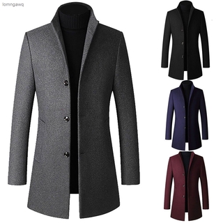 [LGQ] abrigo de lana ajustado de longitud media para hombre con capa de lana de Color sólido
