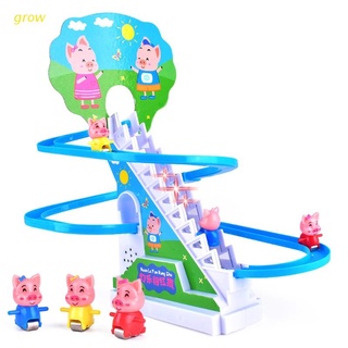 crecer de dibujos animados piggy eléctrico riel escalada escaleras juguete luz música rampa racer pista diapositiva niño niños regalo de cumpleaños