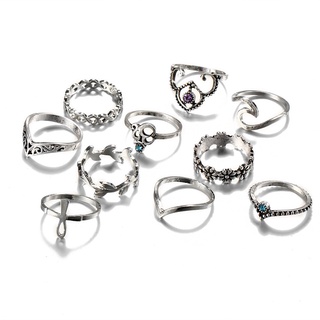 [FOSEN] 10 unids/Set mujeres bohemia Vintage plata Stack anillos por encima de nudillo azul anillos conjunto