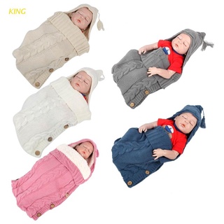 King bebé con capucha botón cochecito saco de dormir caliente bebés envolver envoltura recién nacido otoño invierno de punto sobres saco de dormir