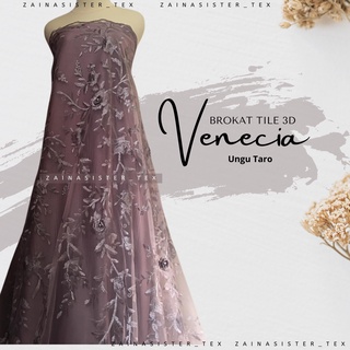 Material brocado Javanese blusa brocado azulejo Tille tul bordado 3D Premium flor relieve Venecia serie púrpura taro