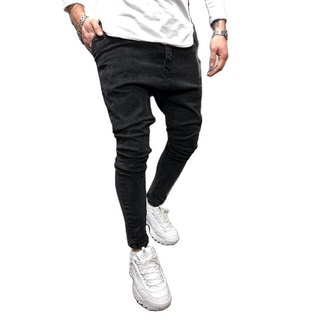 2021 hombres hip hop Vintage sólido estiramiento delgado jeans masculino Streetwear algodón Casual Jogger pequeños pies pantalones de mezclilla