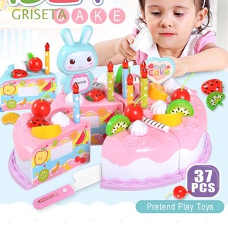 griseta 37pcs juguete de cumpleaños bebé niños pastel juego de frutas corte juguete pretender juego diy simulación interactiva comida educativa tareas domésticas juguetes de cocina/multicolor