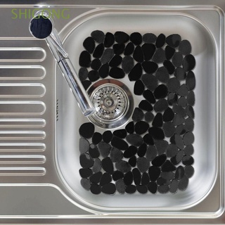 Shigong - Protector de fregadero transparente y negro, gran accesorio de cocina, forma de guijarro, plástico creativo, 30 x 40 cm, ajustable, Multicolor